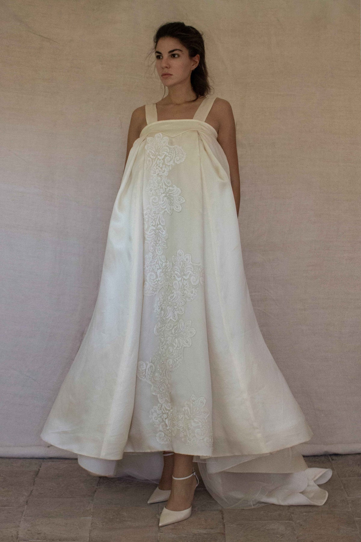 Vintage Embroidered Silk Organza Slip Wedding Dress | A-Line Gown - 378