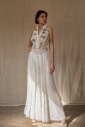 265 - RARE BOHO VINTAGE MACRAMÉ LACE SHIRT-DRESS: SOPHISTICATED CHEMISIER BRIDAL GOWN WITH SILVER SEQUINS - Vague atelier