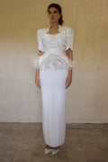 Vintage 80s Sheath Wedding Dress | Hand Embroidered Bridal Gown with Slit - 366