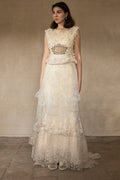 343 - UNIQUE UPCYCLED LACE WEDDING DRESS: VINTAGE BOHO BRIDAL GOWN, 50S 70S SILK EMBROIDERY, GOLD & SILVER LUXURY SUSTAINABLE WEDDING DRESS - Vague atelier