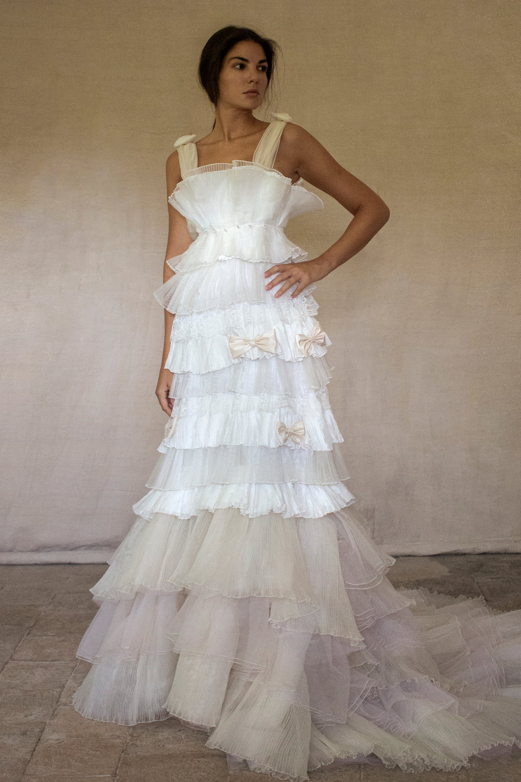 Vintage Tulle & Organza Wedding Dress | Flounced Gown - 372