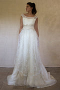 Vintage 90s A-Line Wedding Dress | Embroidered Silk Organza Bridal Gown - 367