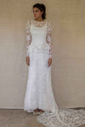 1980s Vintage Macramé Lace Sheath Wedding Dress | Full Train Gown - 377