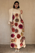 326 - SUSTAINABLE VINTAGE BRIDAL SET: WOOL CREPE DRESS & JACKET WITH COLORFUL PEONIES