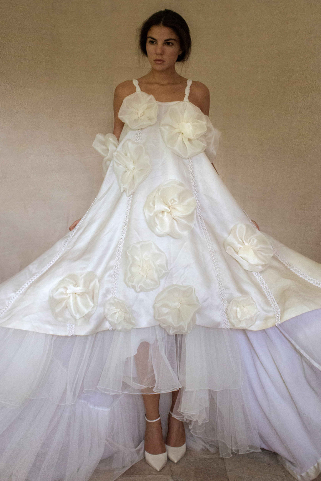 Vintage Silk Organza Wedding Dress | 3D Floral Gown - 373