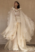 323 - BUCOLIC SILK ORGANDIE WEDDING SET: VINTAGE BUTTERFLY CAPE & DRAPED SKIRT - Vague atelier