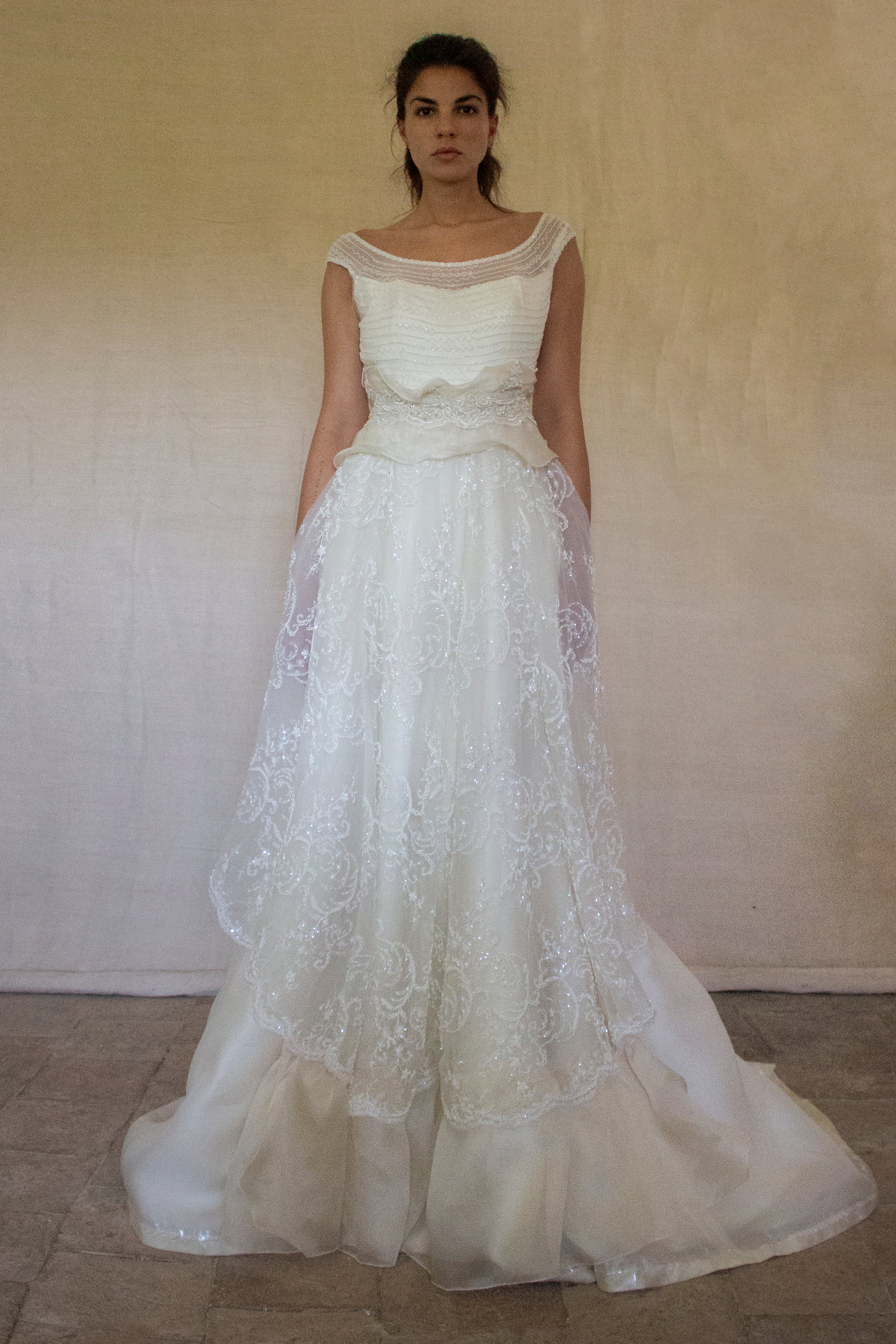 Vintage 90s A-Line Wedding Dress | Embroidered Silk Organza Bridal Gown - 367