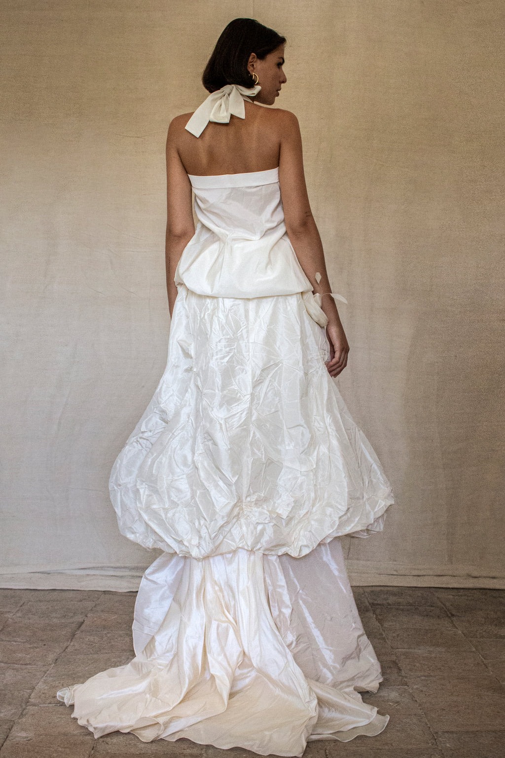 297- UNIQUE ROMANTIC VINTAGE SILK TAFFETA ENSEMBLE: BALLOON TOP & 3D MULTICOLOR FLORAL SKIRT - Vague atelier