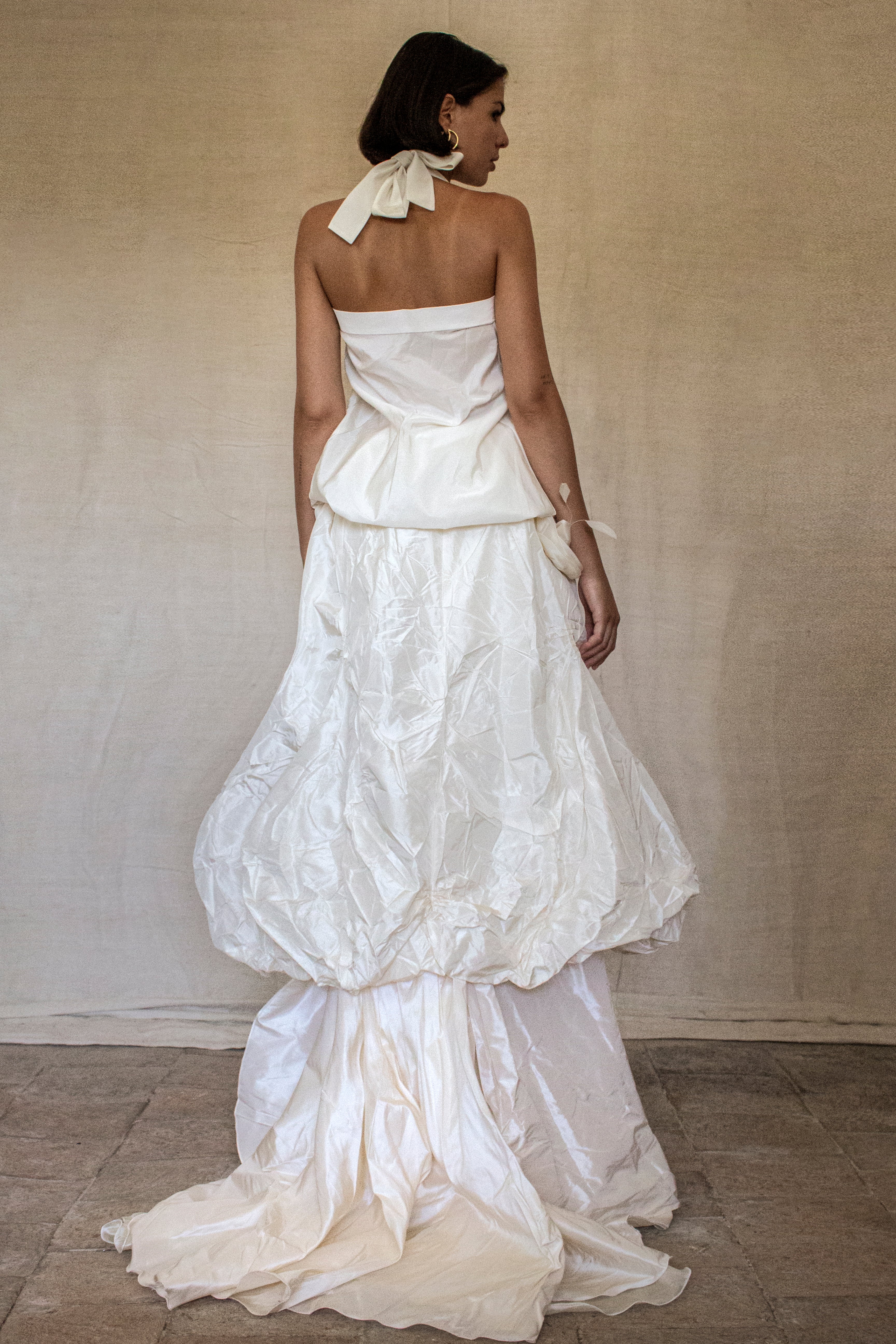 297- UNIQUE ROMANTIC VINTAGE SILK TAFFETA ENSEMBLE: BALLOON TOP & 3D MULTICOLOR FLORAL SKIRT