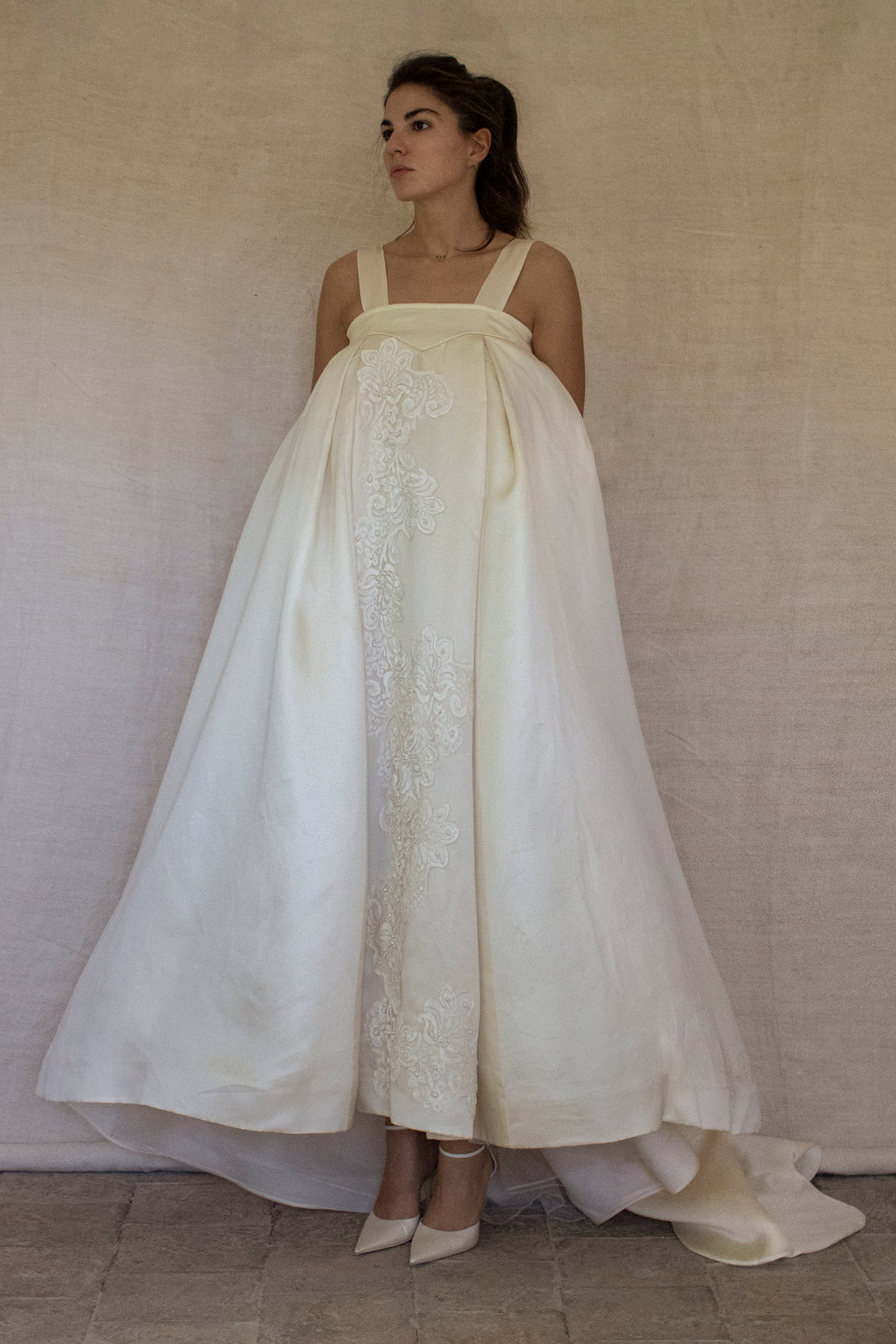 Vintage Embroidered Silk Organza Slip Wedding Dress | A-Line Gown - 378