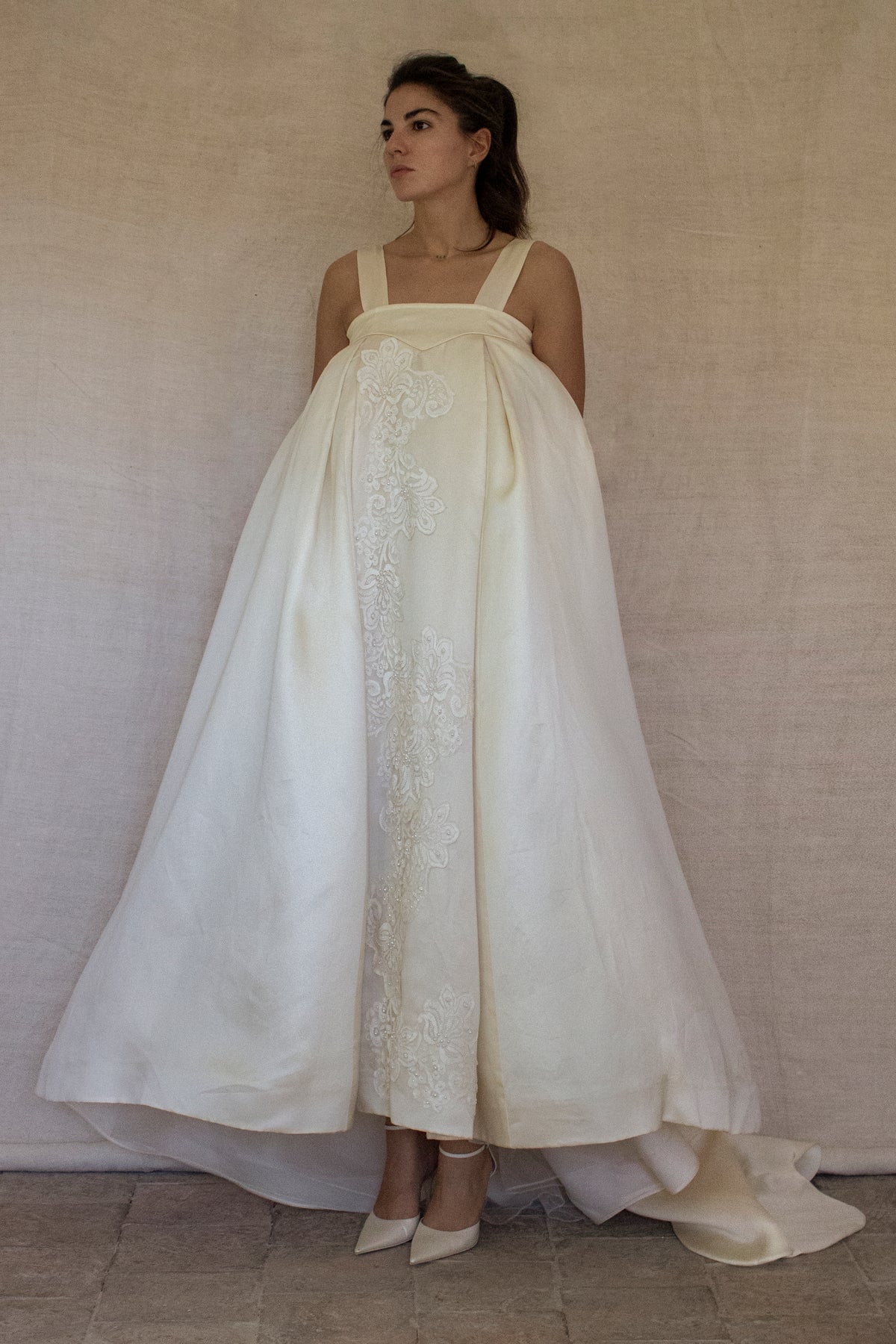 Vintage Embroidered Silk Organza Slip Wedding Dress | A-Line Gown - 378