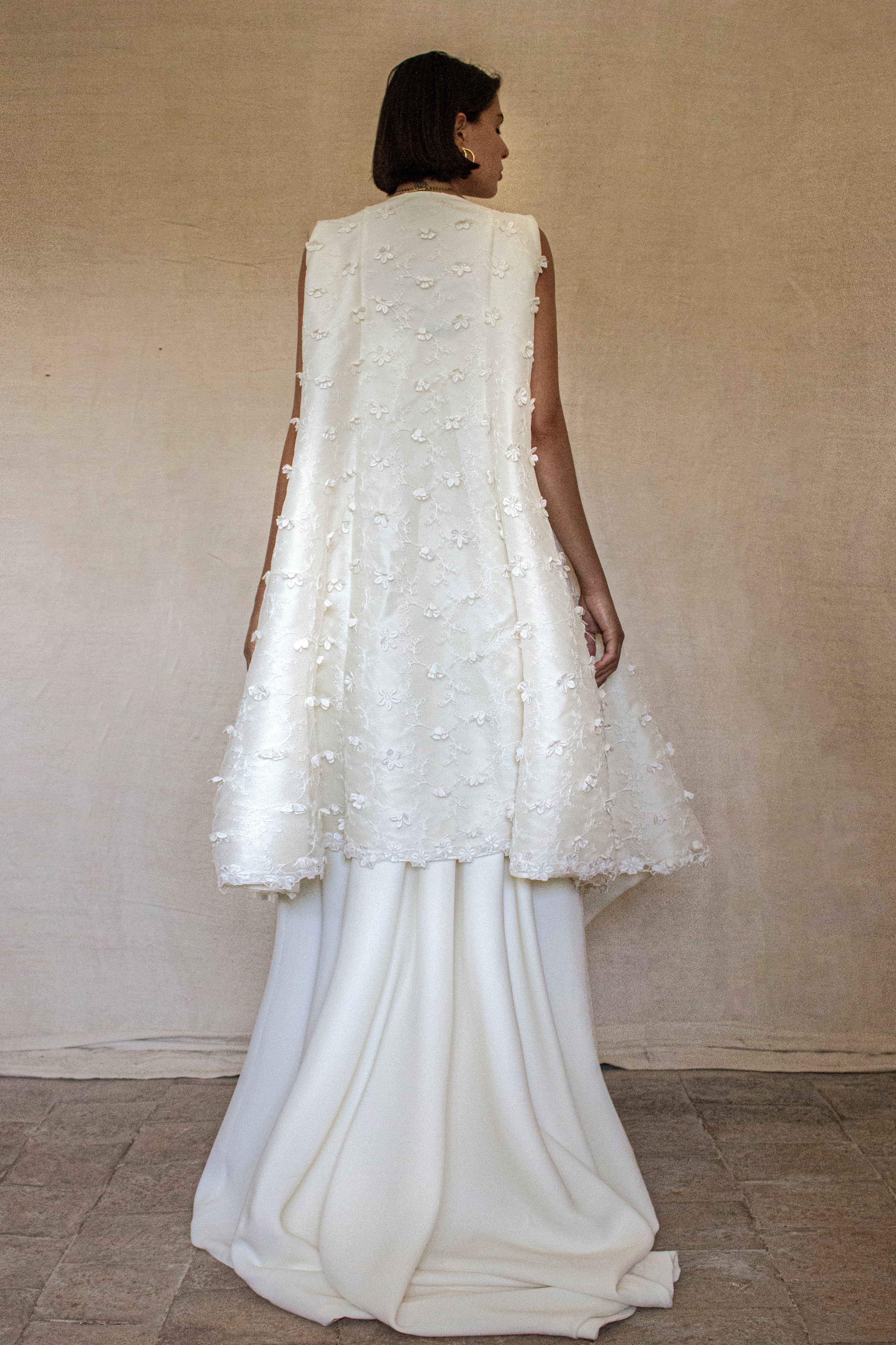 293 - UNIQUE UPCYCLED 3-PIECE BRIDAL SET: 3D FLORAL TOP, MIKADO SKIRT & BRIDAL VEST