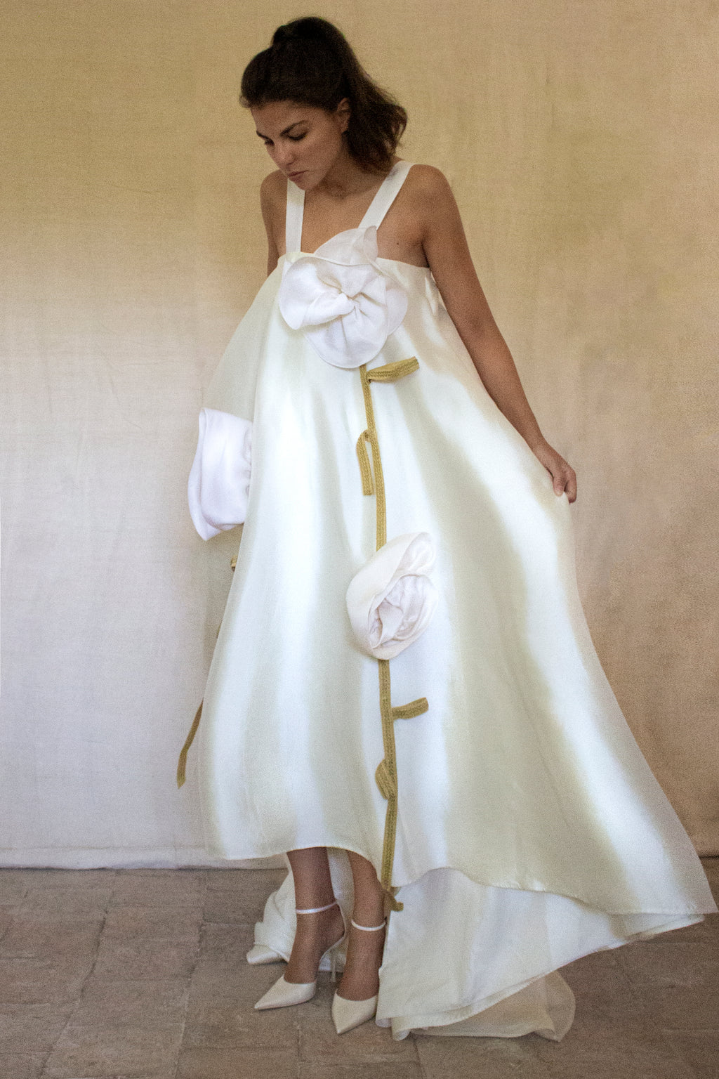 Vintage Silk Wedding Dress | Handmade Floral Mikado - 369