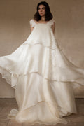 344 - UNIQUE UPCYCLED SILK ORGANZA WEDDING DRESS: PEARL GREY & BRONZE RUFFLED GOWN, SILVER EMBROIDERY, LUXURY SUSTAINABLE BRIDAL DRESS - Vague atelier