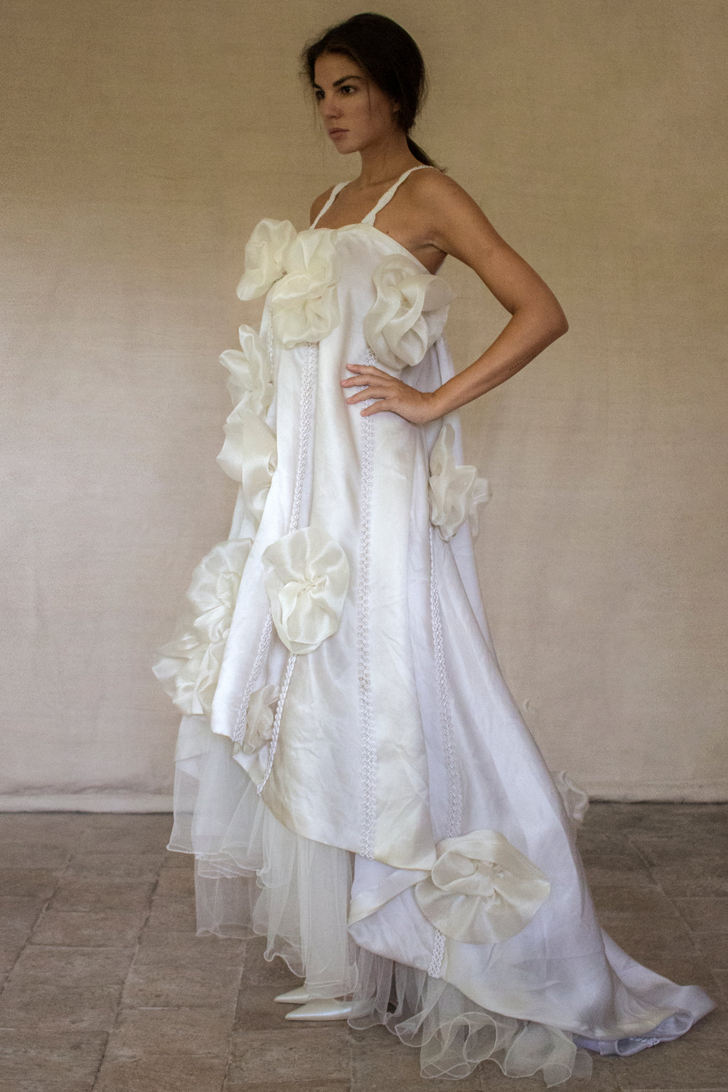Vintage Silk Organza Wedding Dress | 3D Floral Gown - 373
