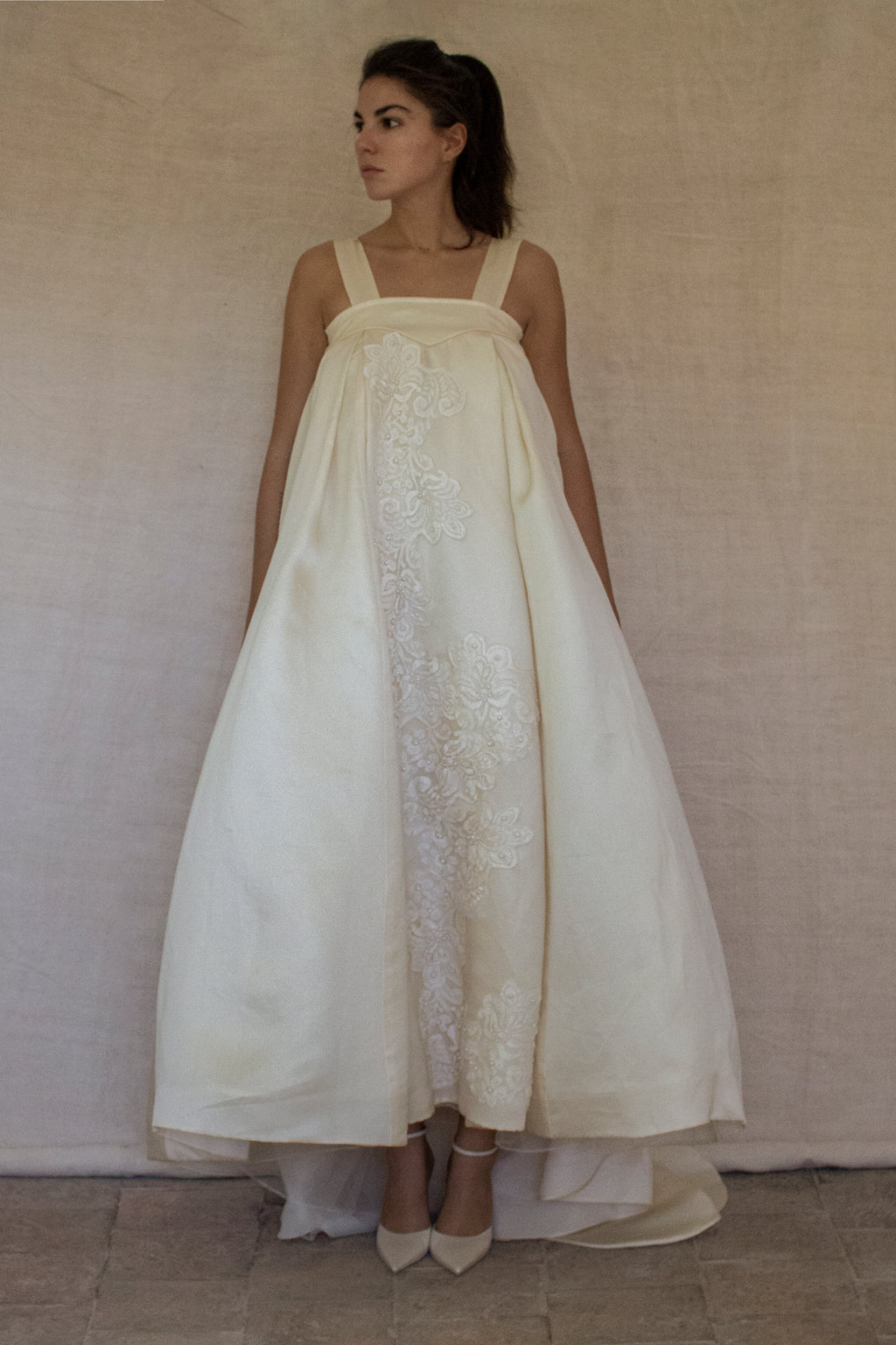 Vintage Embroidered Silk Organza Slip Wedding Dress | A-Line Gown - 378