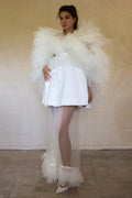 Vintage 90s Mini Wedding Dress | Damask Bridal Dress with Cape & Bow - 368