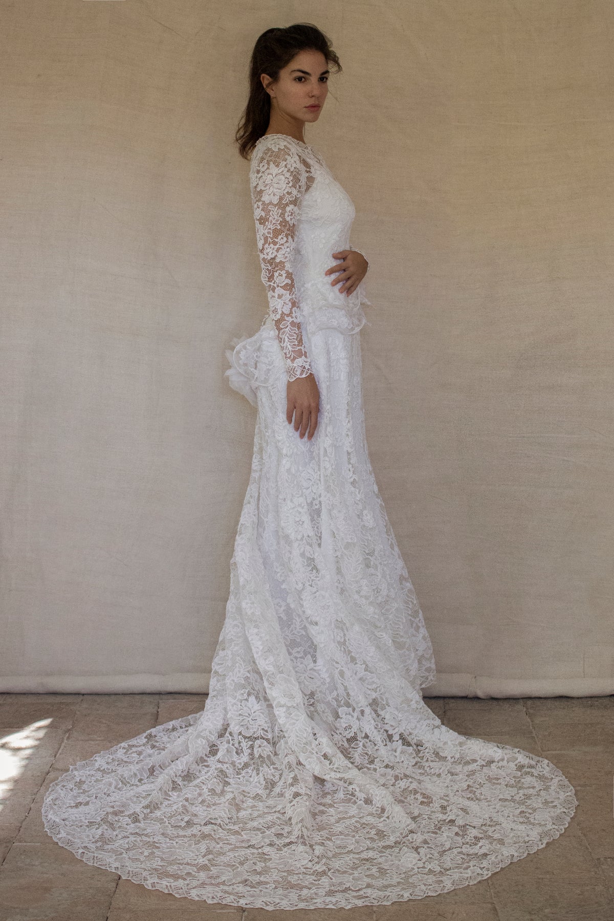 1980s Vintage Macramé Lace Sheath Wedding Dress | Full Train Gown - 377