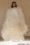 335 - ROMANTIC CREAM SILK TAFFETA VINTAGE WEDDING DRESS: UNIQUE 3-PIECE BALL GOWN WITH RUFFLED CLOUD CAPE - Vague atelier