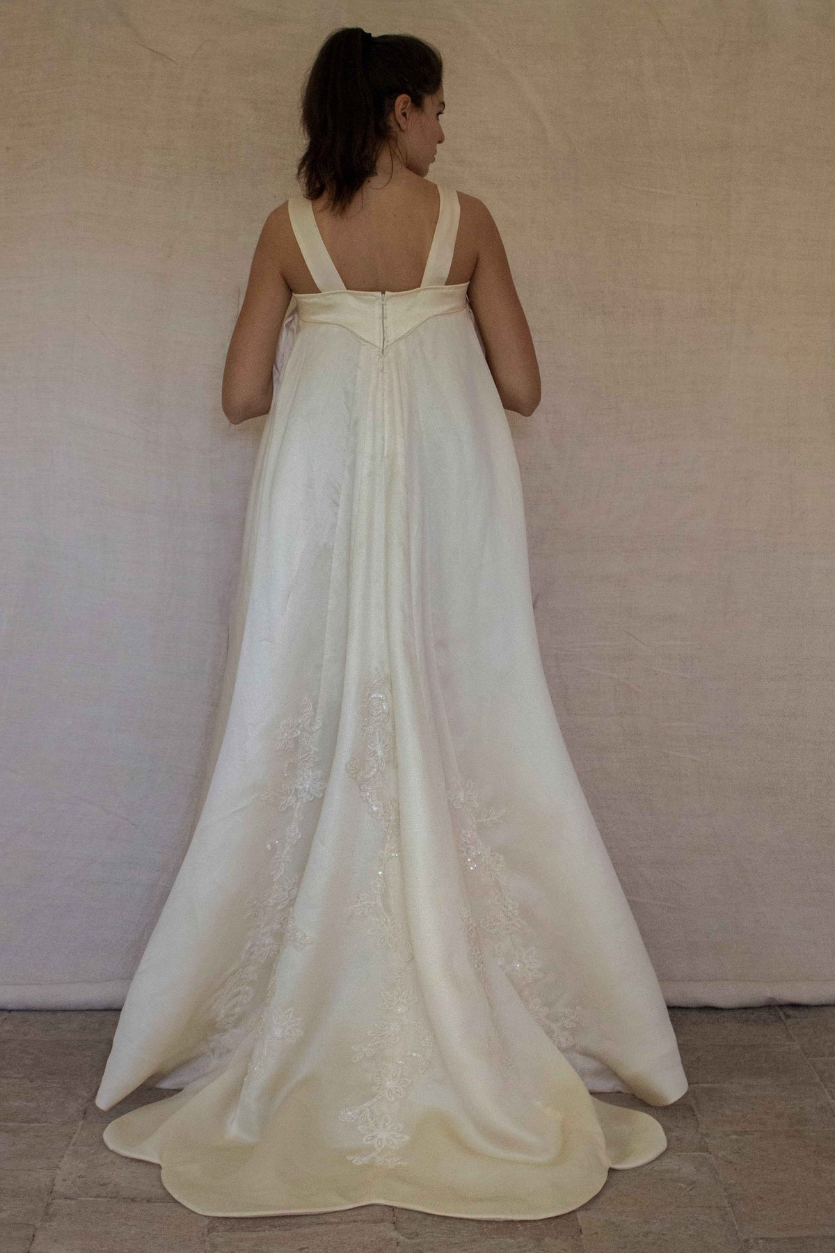 Vintage Embroidered Silk Organza Slip Wedding Dress | A-Line Gown - 378