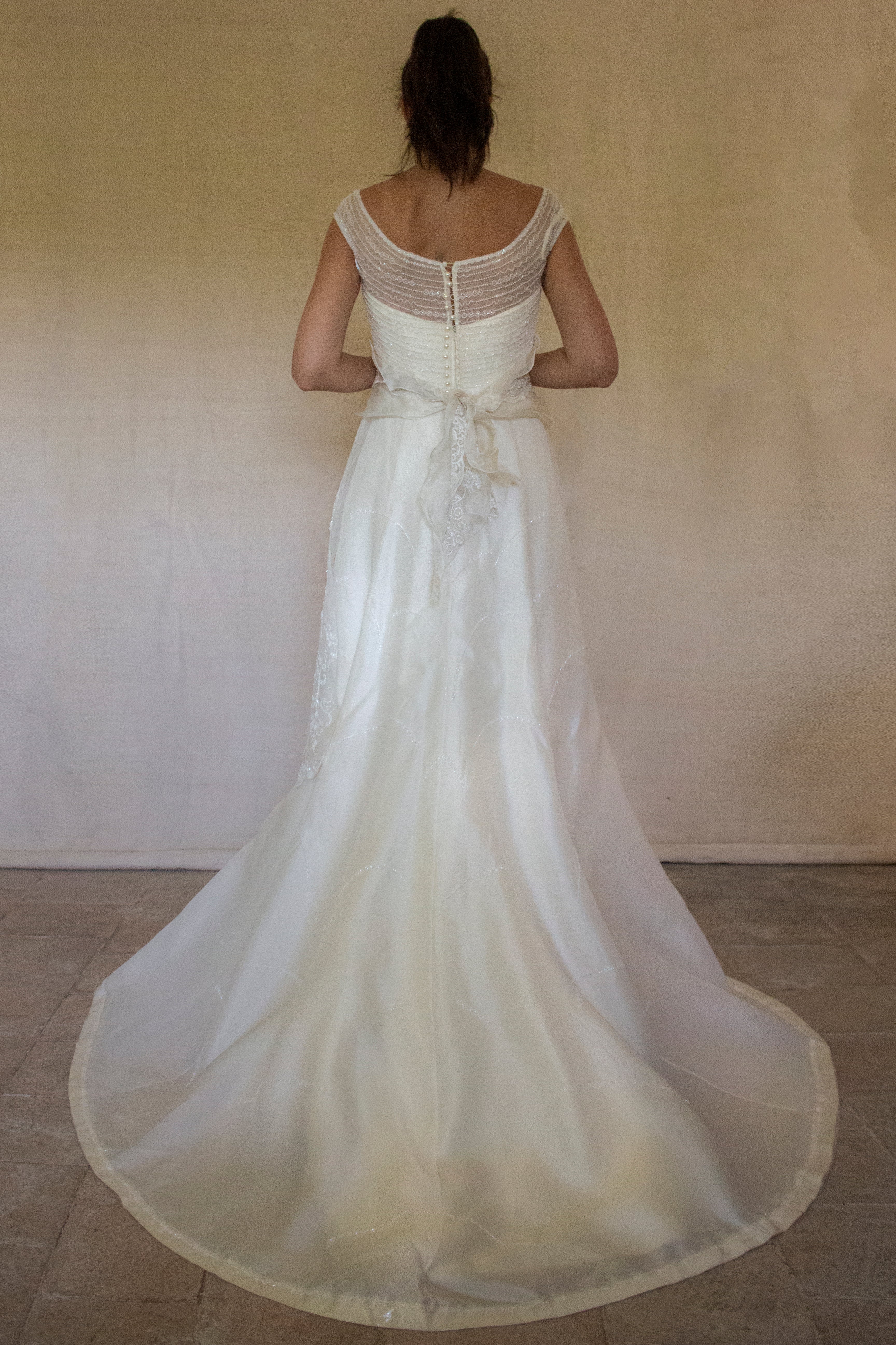 Vintage 90s A-Line Wedding Dress | Embroidered Silk Organza Bridal Gown - 367
