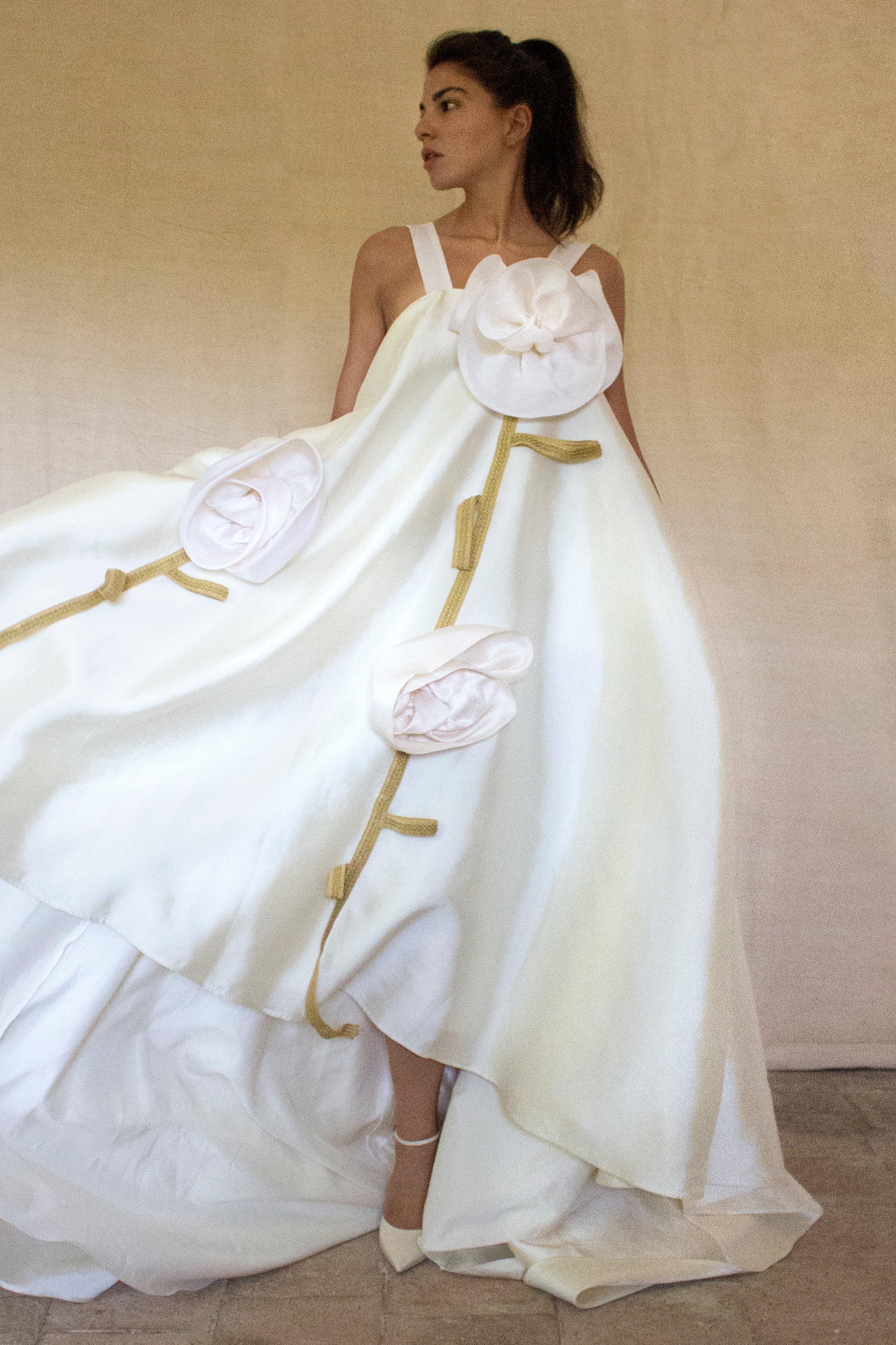 Vintage Silk Wedding Dress | Handmade Floral Mikado - 369