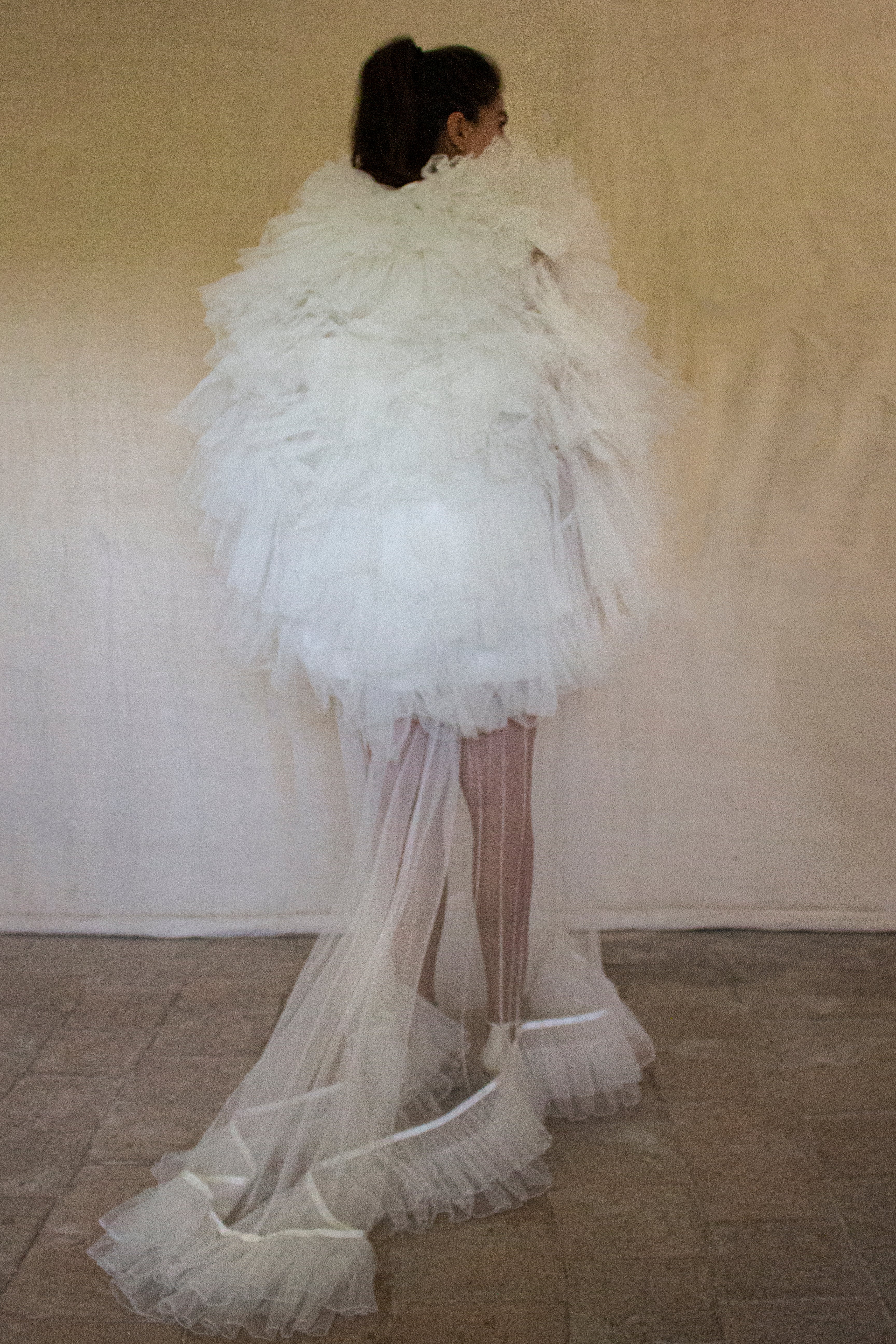 Vintage 90s Mini Wedding Dress | Damask Bridal Dress with Cape & Bow - 368