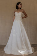 316 - STRAPLESS SILK MIKADO WEDDING DRESS: STRUCTURED A-LINE GOWN WITH HEART NECKLINE & TRAIN - Vague atelier
