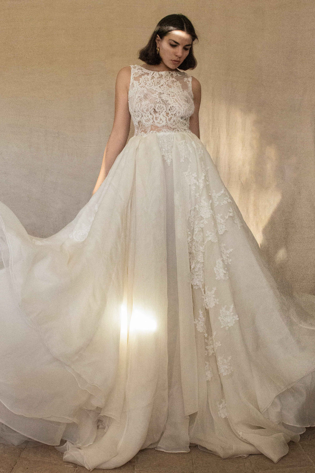 331 - ONE OF A KIND UPCYCLED VINTAGE BRIDAL GOWN: ASYMMETRIC LAYERED SILK CLOUD SKIRT & EMBROIDERED LACE