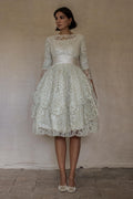 306 - VINTAGE 1960S LACE MINI WEDDING DRESS: MOD STYLE SHORT GOWN WITH ASYMMETRICAL PEPLUM - Vague atelier
