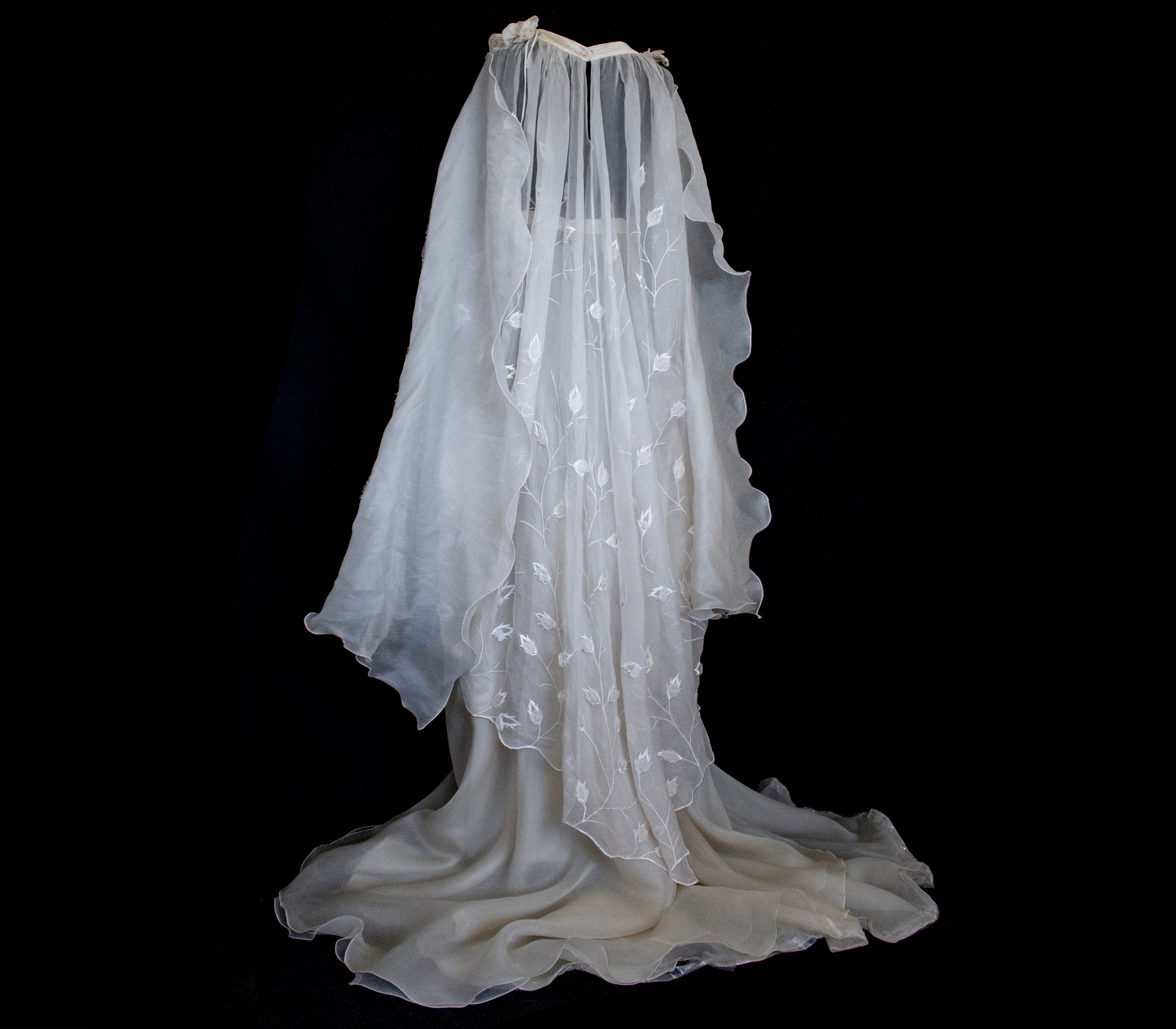323 - BUCOLIC SILK ORGANDIE WEDDING SET: VINTAGE BUTTERFLY CAPE & DRAPED SKIRT
