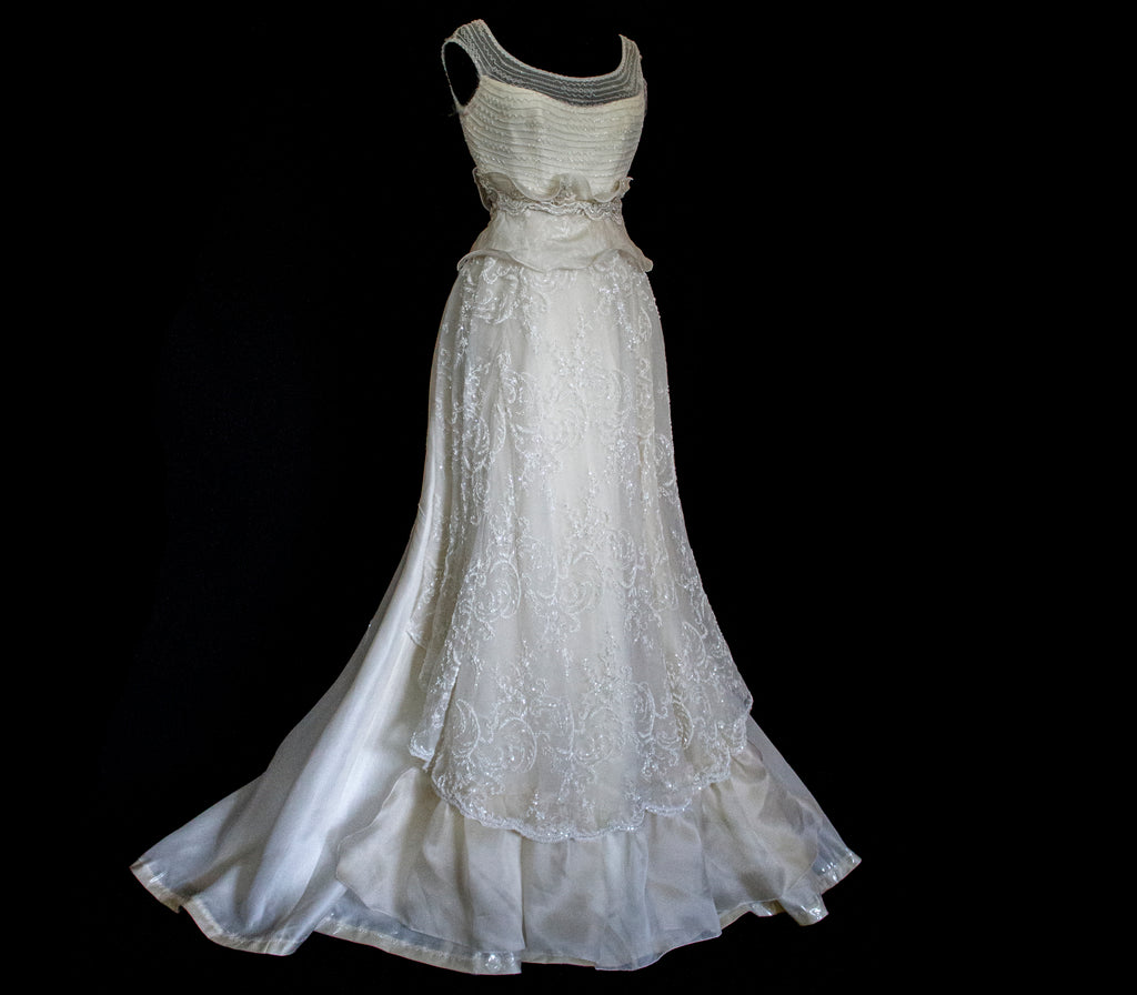 Vintage 90s A-Line Wedding Dress | Embroidered Silk Organza Bridal Gown - 367
