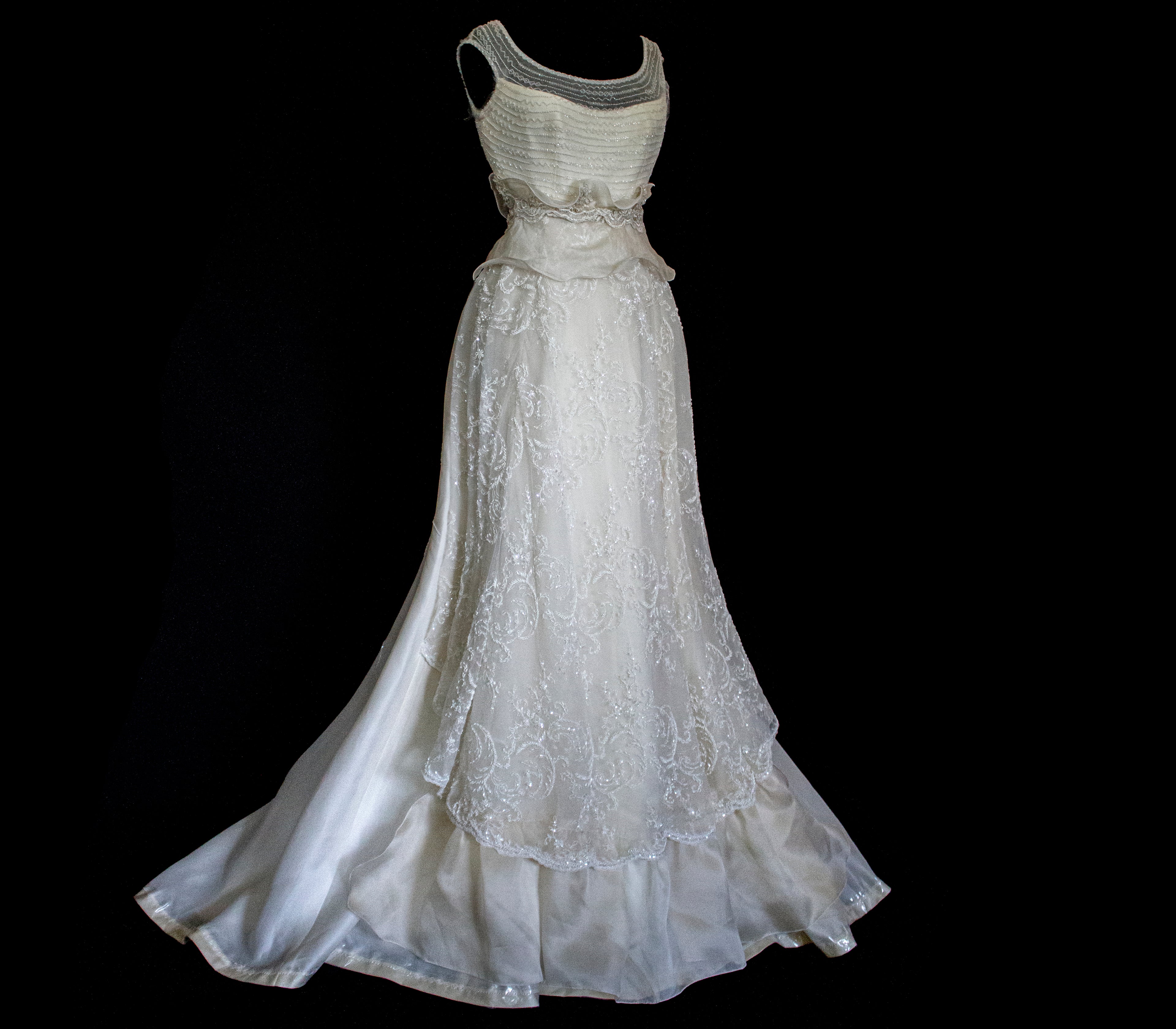 Vintage 90s A-Line Wedding Dress | Embroidered Silk Organza Bridal Gown - 367