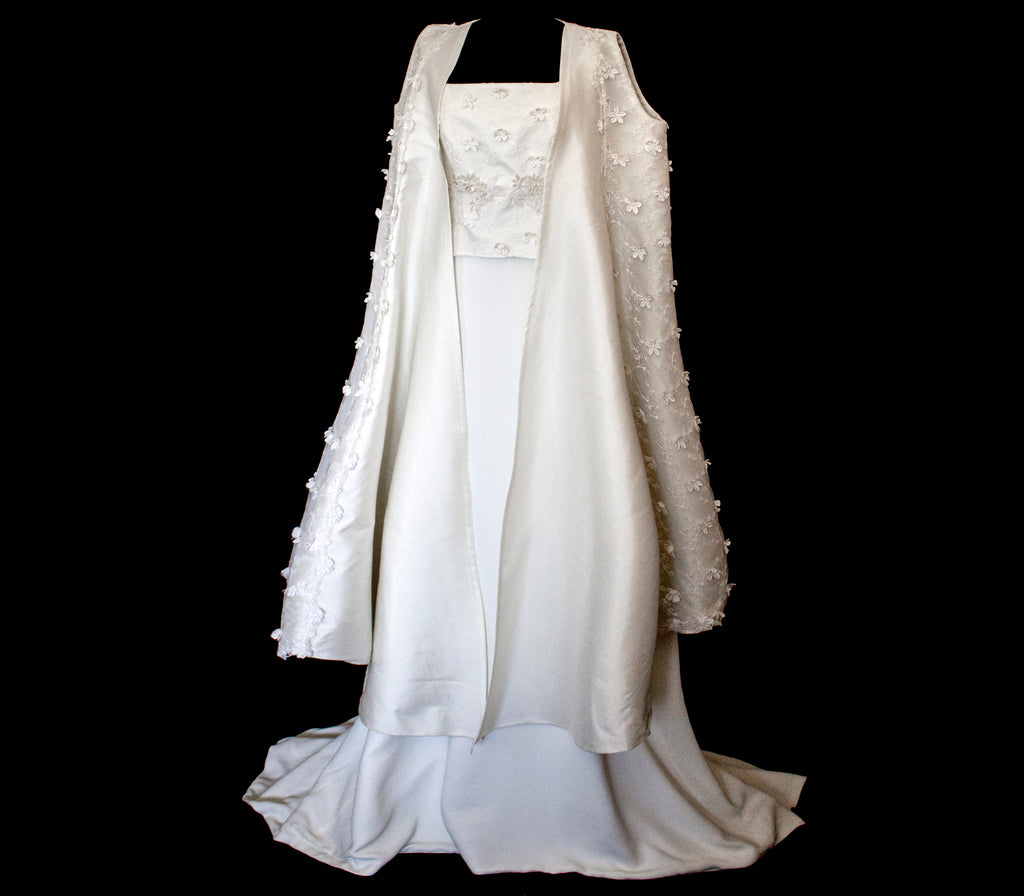 293 - UNIQUE UPCYCLED 3-PIECE BRIDAL SET: 3D FLORAL TOP, MIKADO SKIRT & BRIDAL VEST