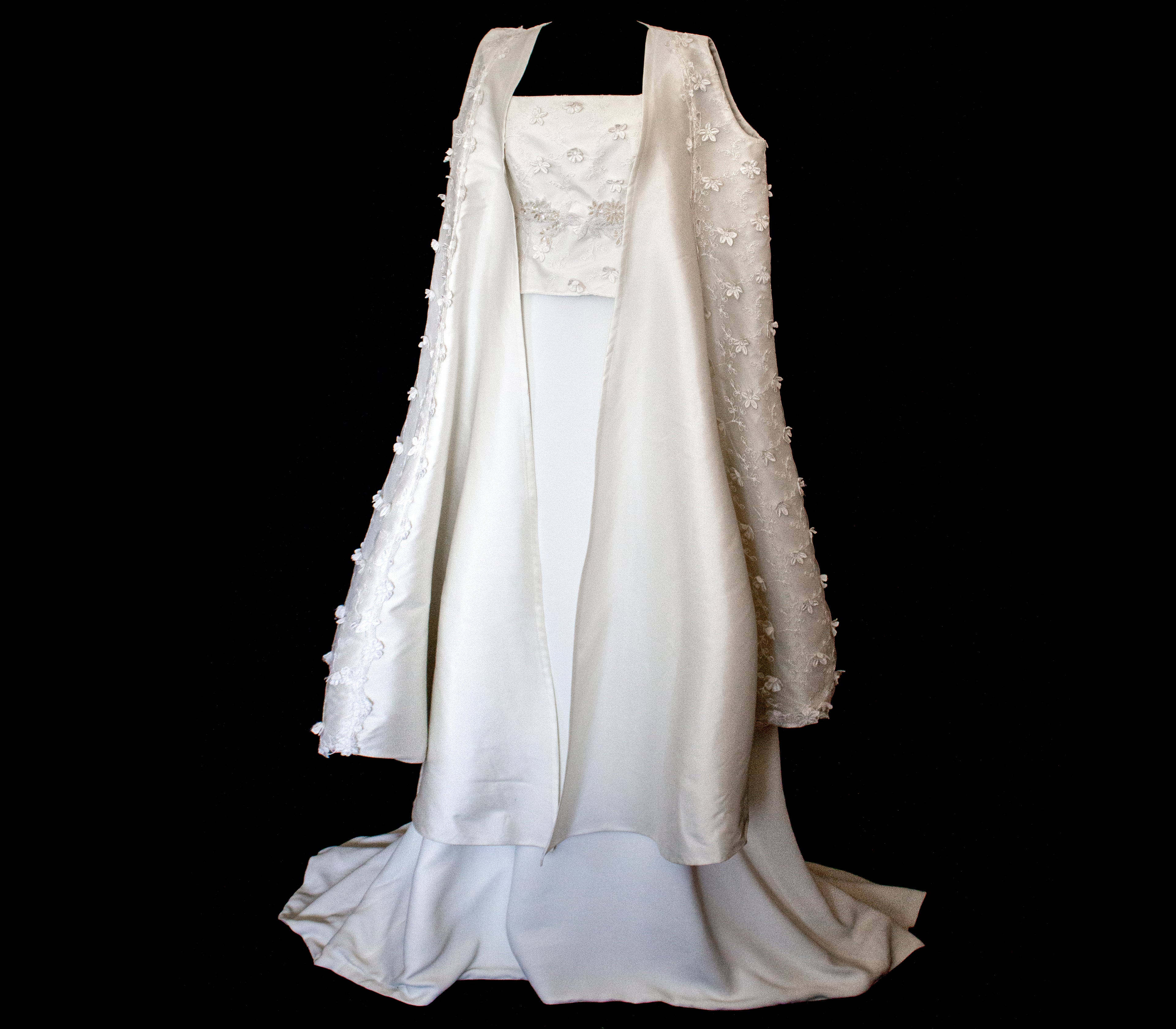 293 - UNIQUE UPCYCLED 3-PIECE BRIDAL SET: 3D FLORAL TOP, MIKADO SKIRT & BRIDAL VEST