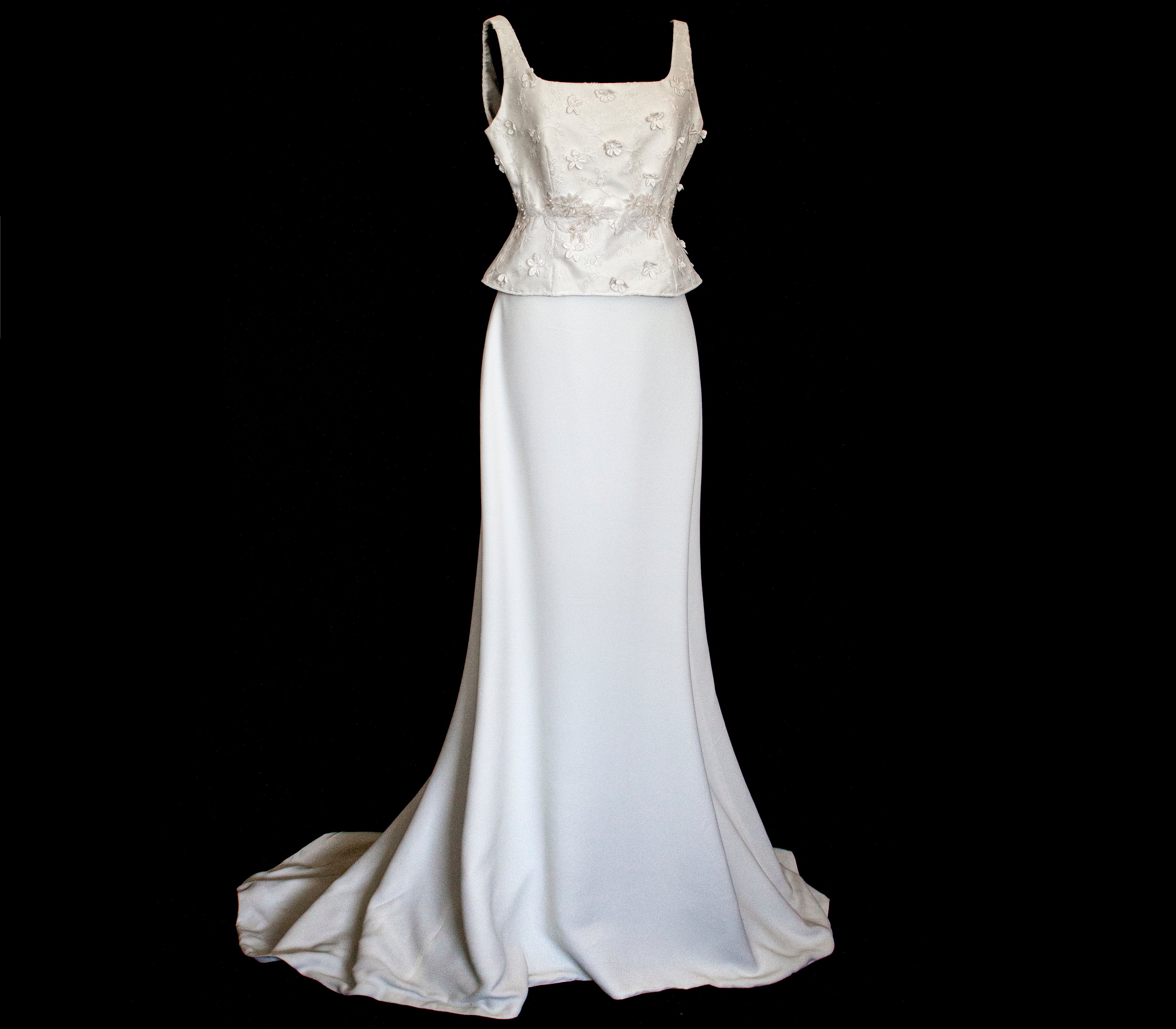 293 - UNIQUE UPCYCLED 3-PIECE BRIDAL SET: 3D FLORAL TOP, MIKADO SKIRT & BRIDAL VEST