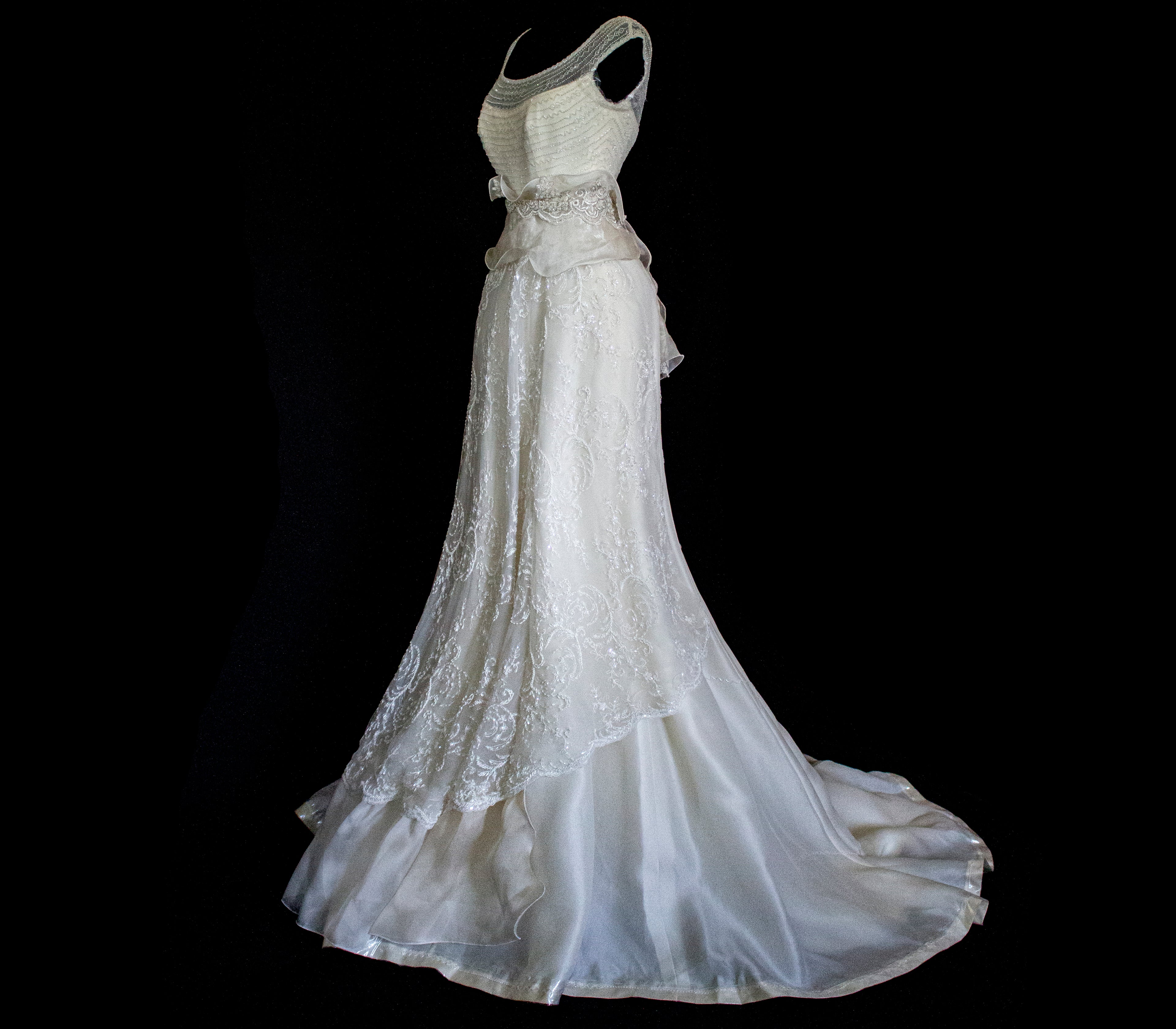 Vintage 90s A-Line Wedding Dress | Embroidered Silk Organza Bridal Gown - 367