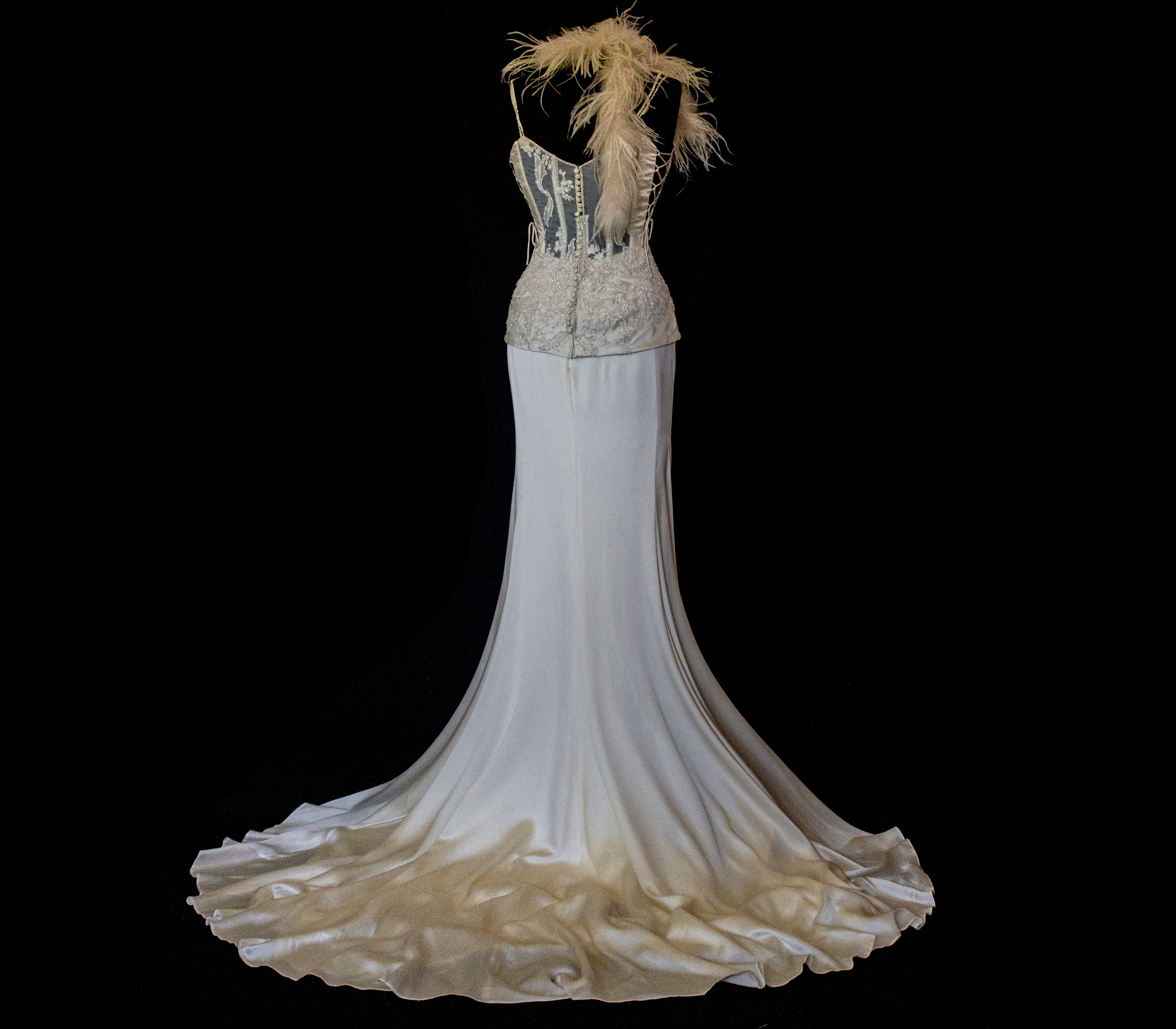 362 - VINTAGE 90s SILK BRIDAL TWO PIECE SET: EMBROIDERED BUSTIER AND FLUID CREAM SKIRT