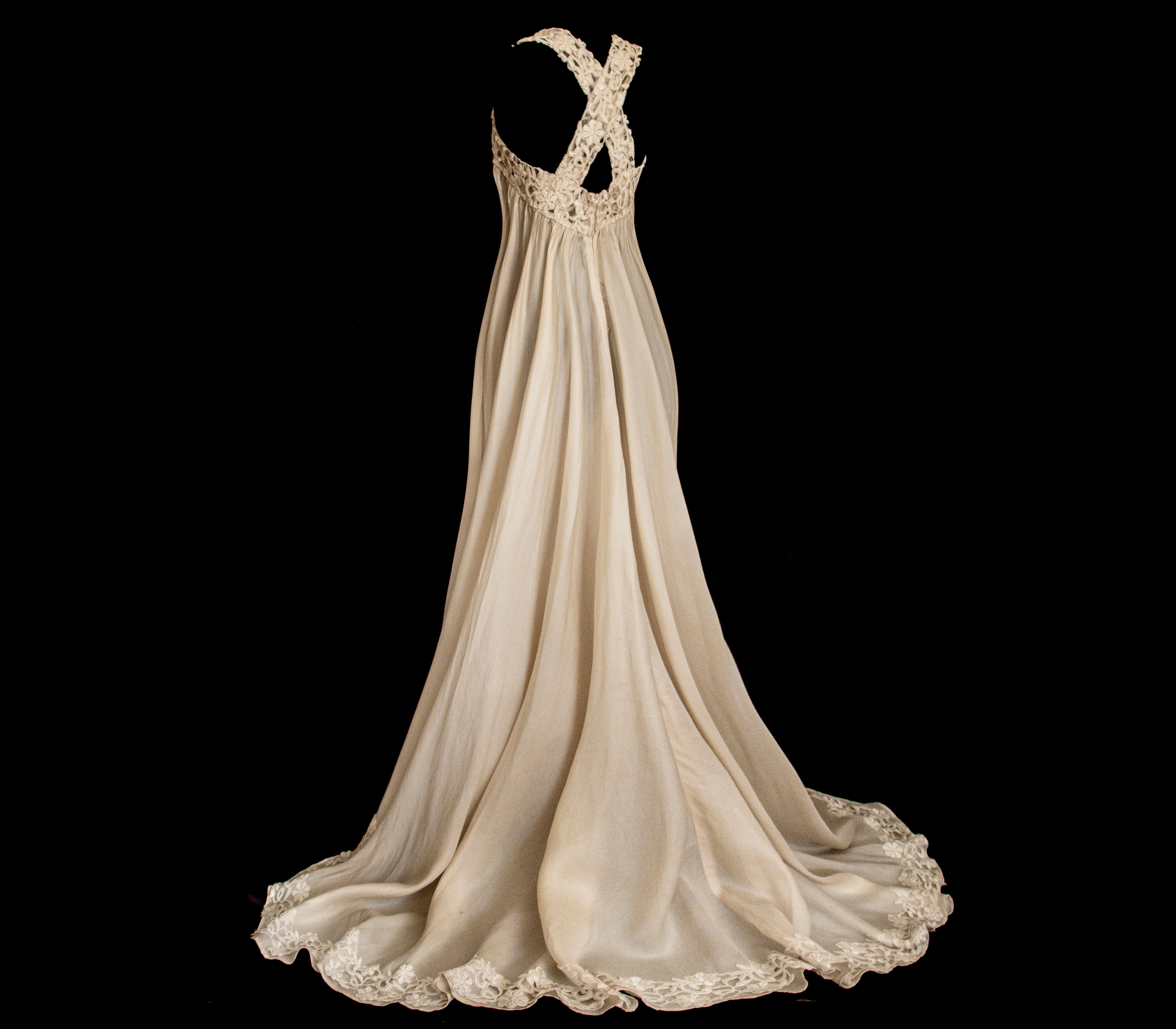 325 - ETHEREAL BOHO VINTAGE SILK ORGANZA GOWN: FLOWY 90S MINIMALIST A-LINE WITH LACE BACK