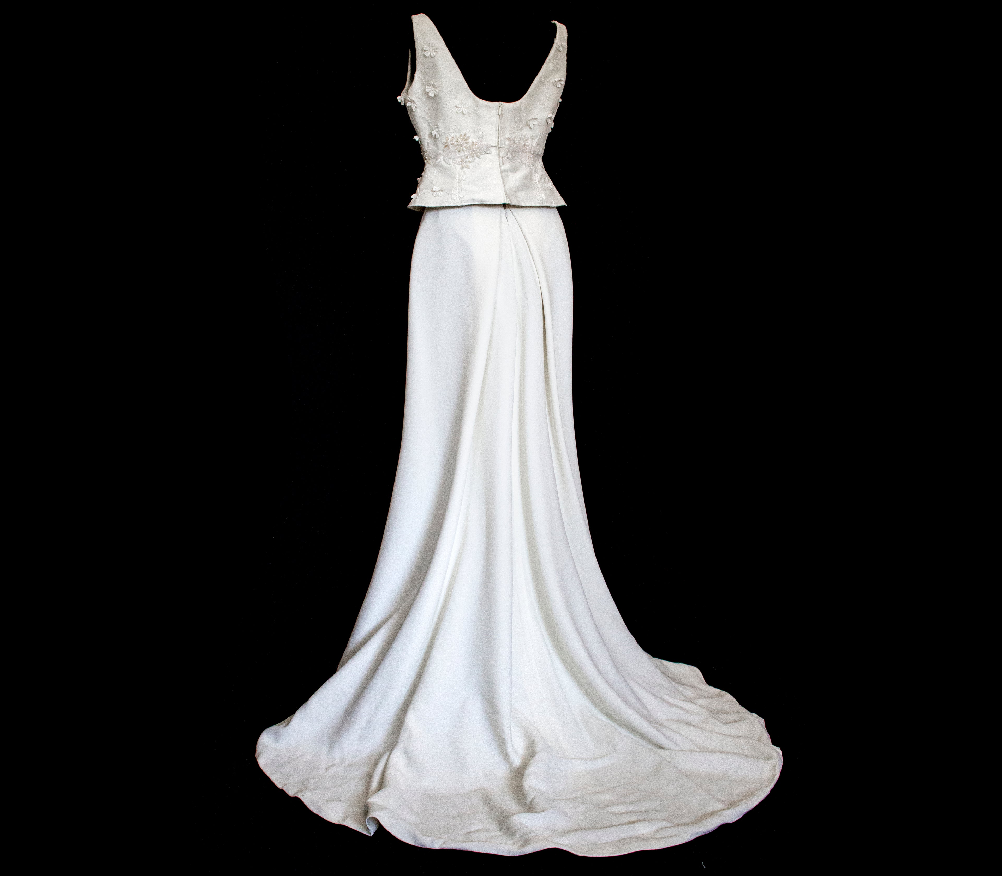 293 - UNIQUE UPCYCLED 3-PIECE BRIDAL SET: 3D FLORAL TOP, MIKADO SKIRT & BRIDAL VEST