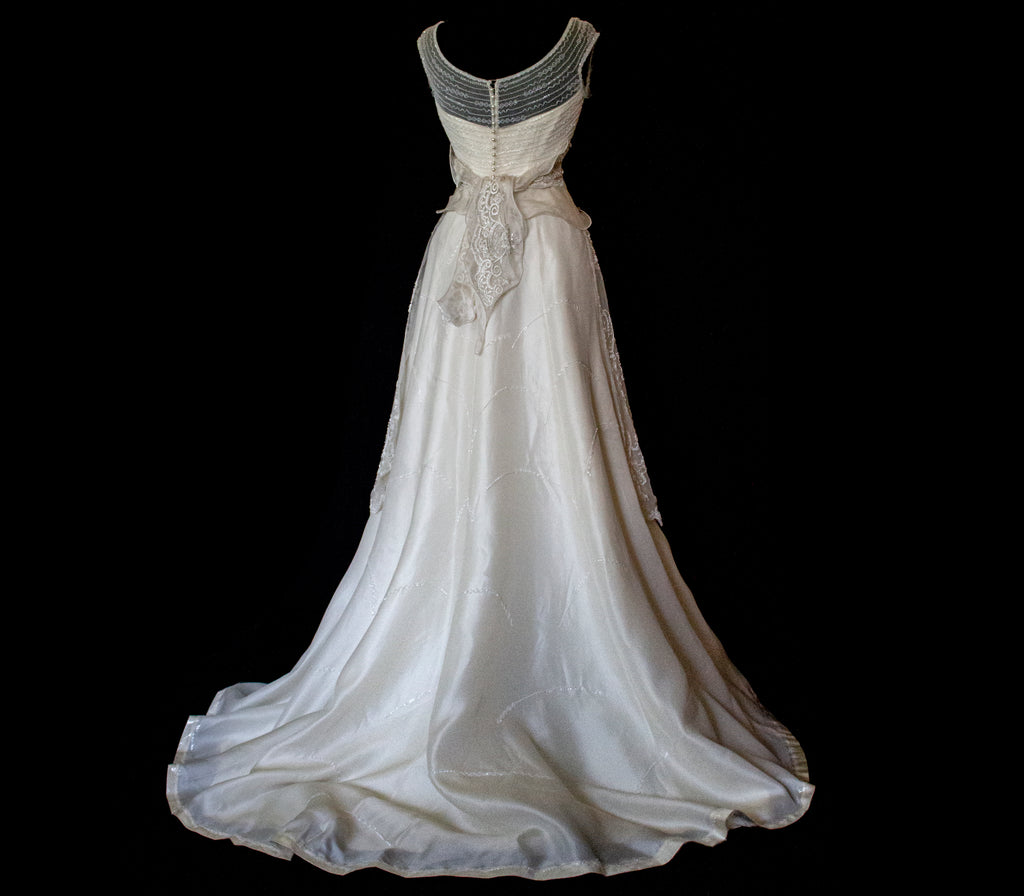 Vintage 90s A-Line Wedding Dress | Embroidered Silk Organza Bridal Gown - 367