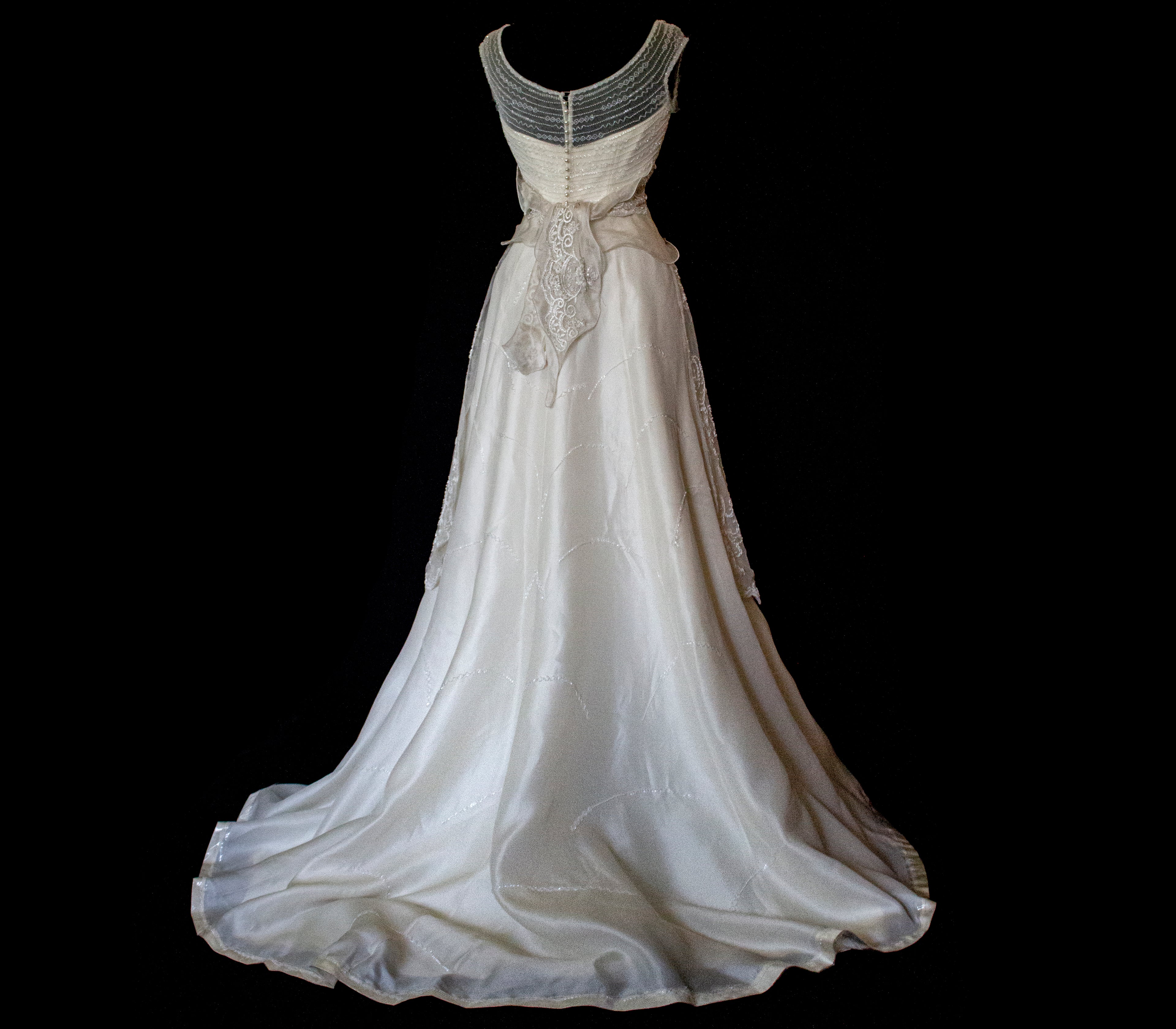 Vintage 90s A-Line Wedding Dress | Embroidered Silk Organza Bridal Gown - 367