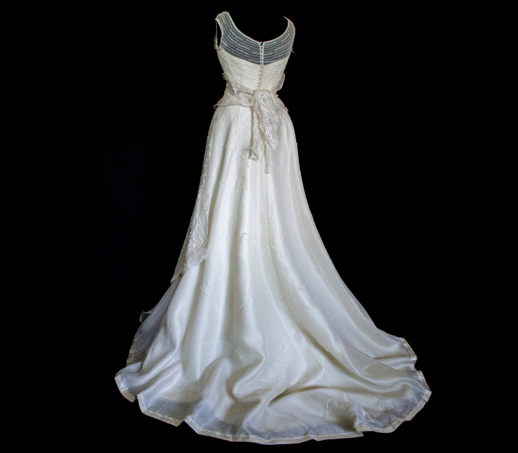 Vintage 90s A-Line Wedding Dress | Embroidered Silk Organza Bridal Gown - 367