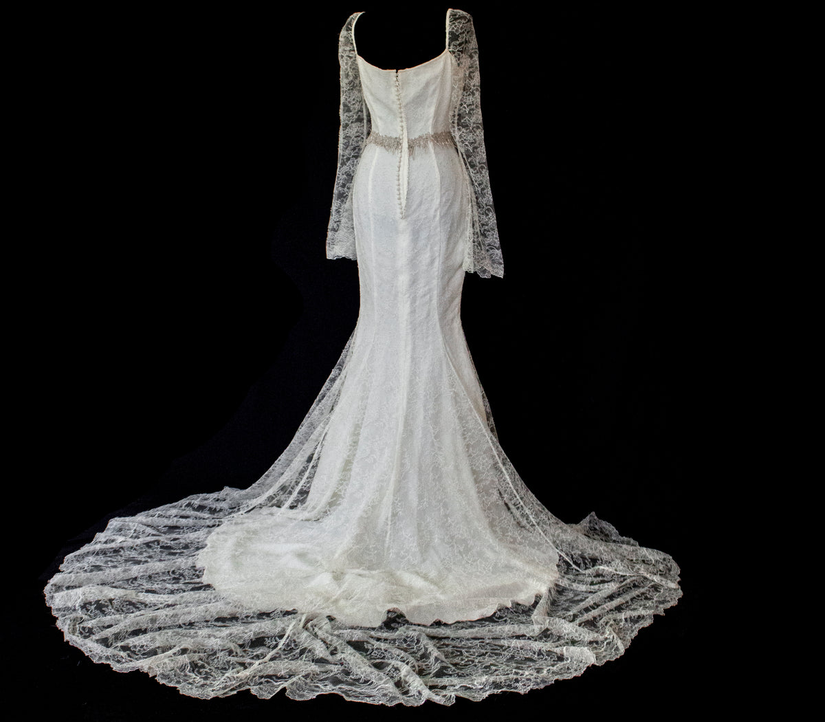 Vintage Chantilly Lace Mermaid Wedding Dress | Full Train Gown - 379