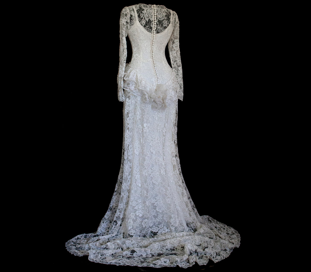 1980s Vintage Macramé Lace Sheath Wedding Dress | Full Train Gown - 377