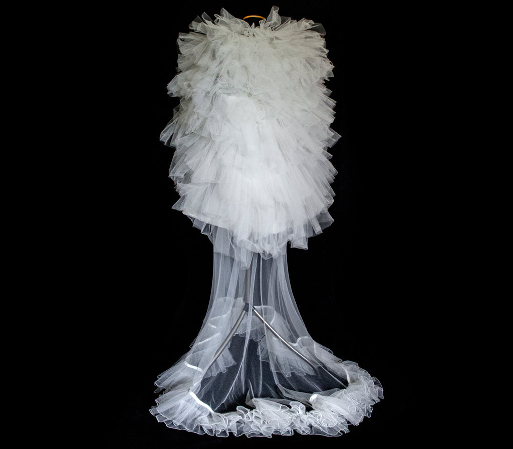 Vintage 90s Mini Wedding Dress | Damask Bridal Dress with Cape & Bow - 368