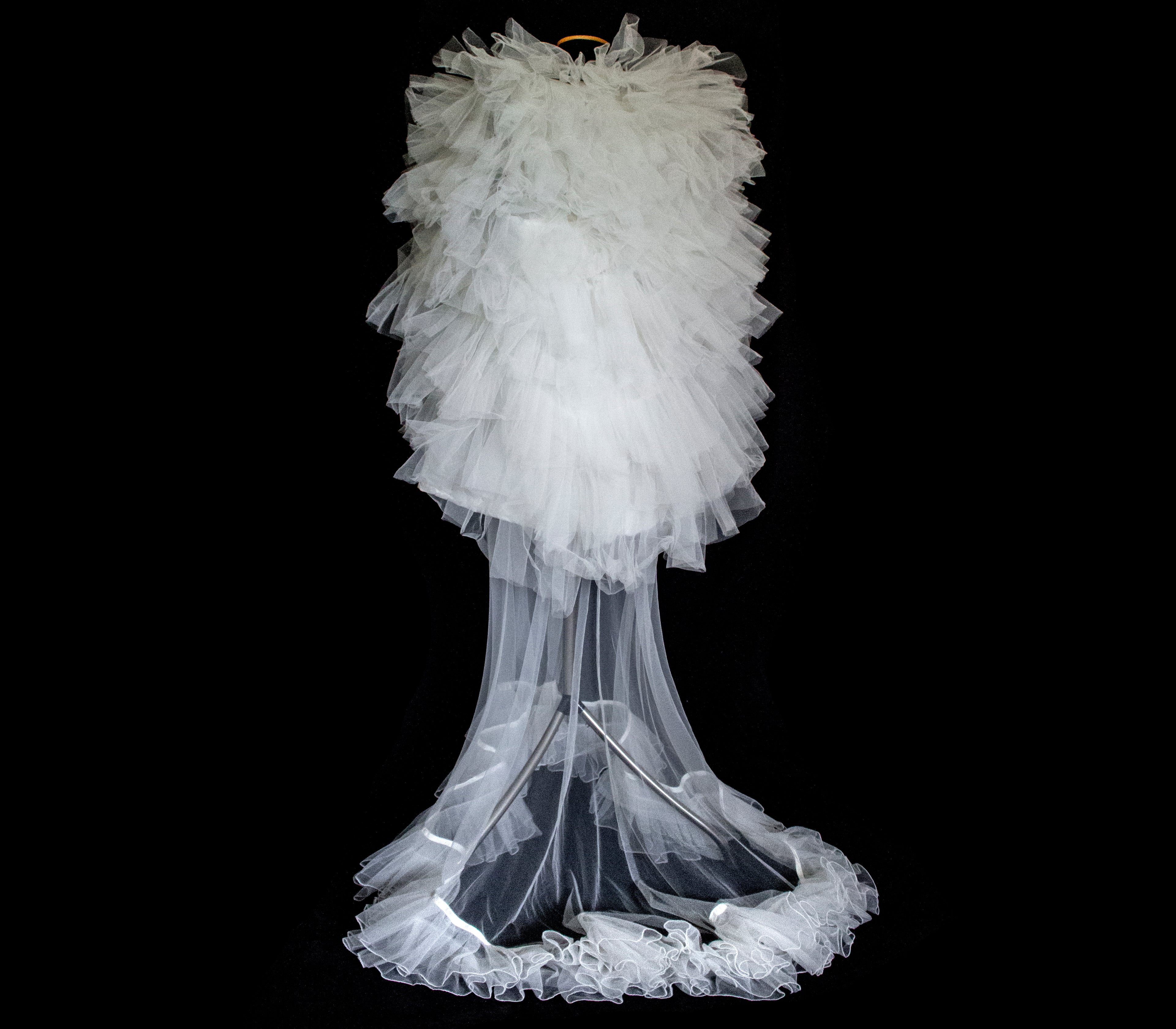 Vintage 90s Mini Wedding Dress | Damask Bridal Dress with Cape & Bow - 368