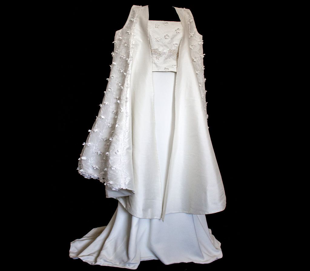 293 - UNIQUE UPCYCLED 3-PIECE BRIDAL SET: 3D FLORAL TOP, MIKADO SKIRT & BRIDAL VEST