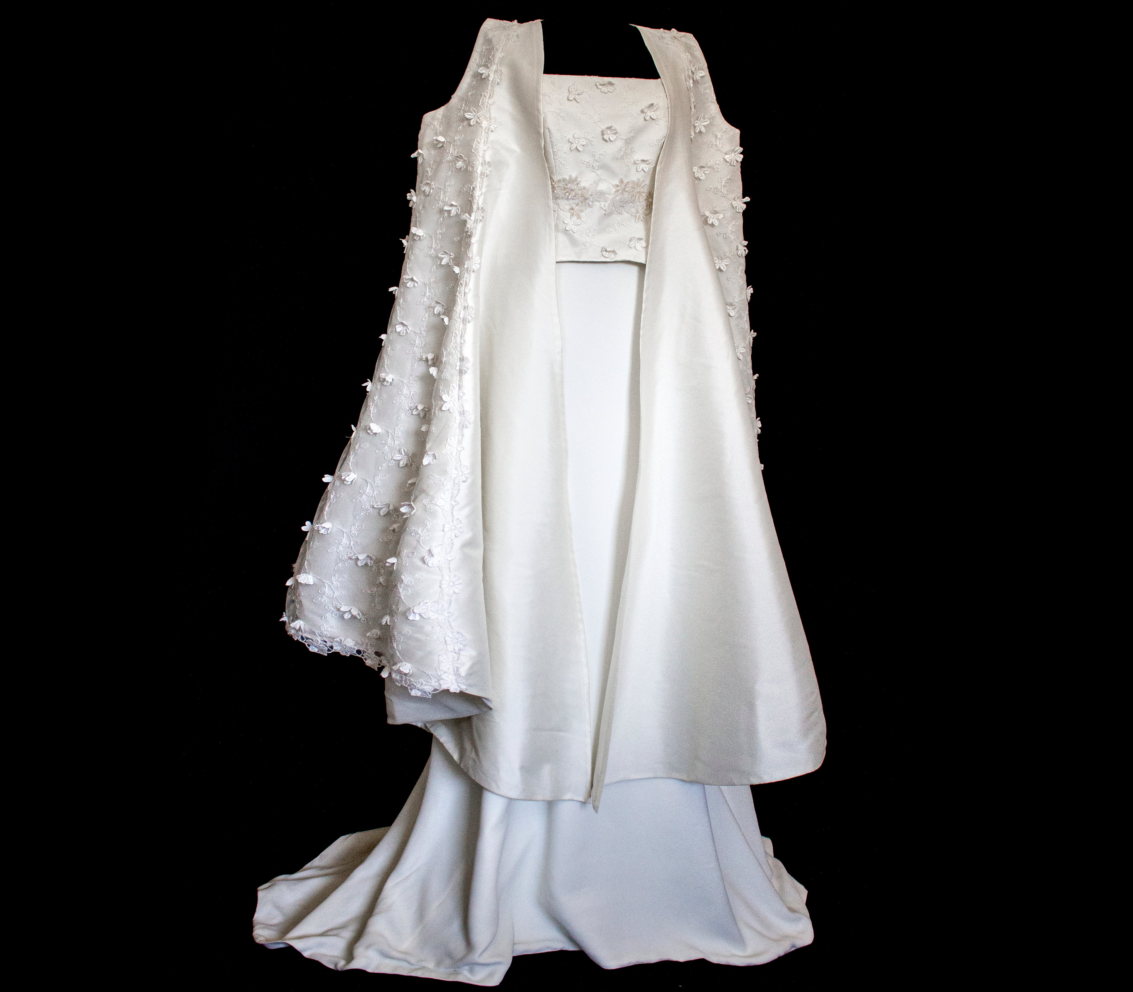 293 - UNIQUE UPCYCLED 3-PIECE BRIDAL SET: 3D FLORAL TOP, MIKADO SKIRT & BRIDAL VEST