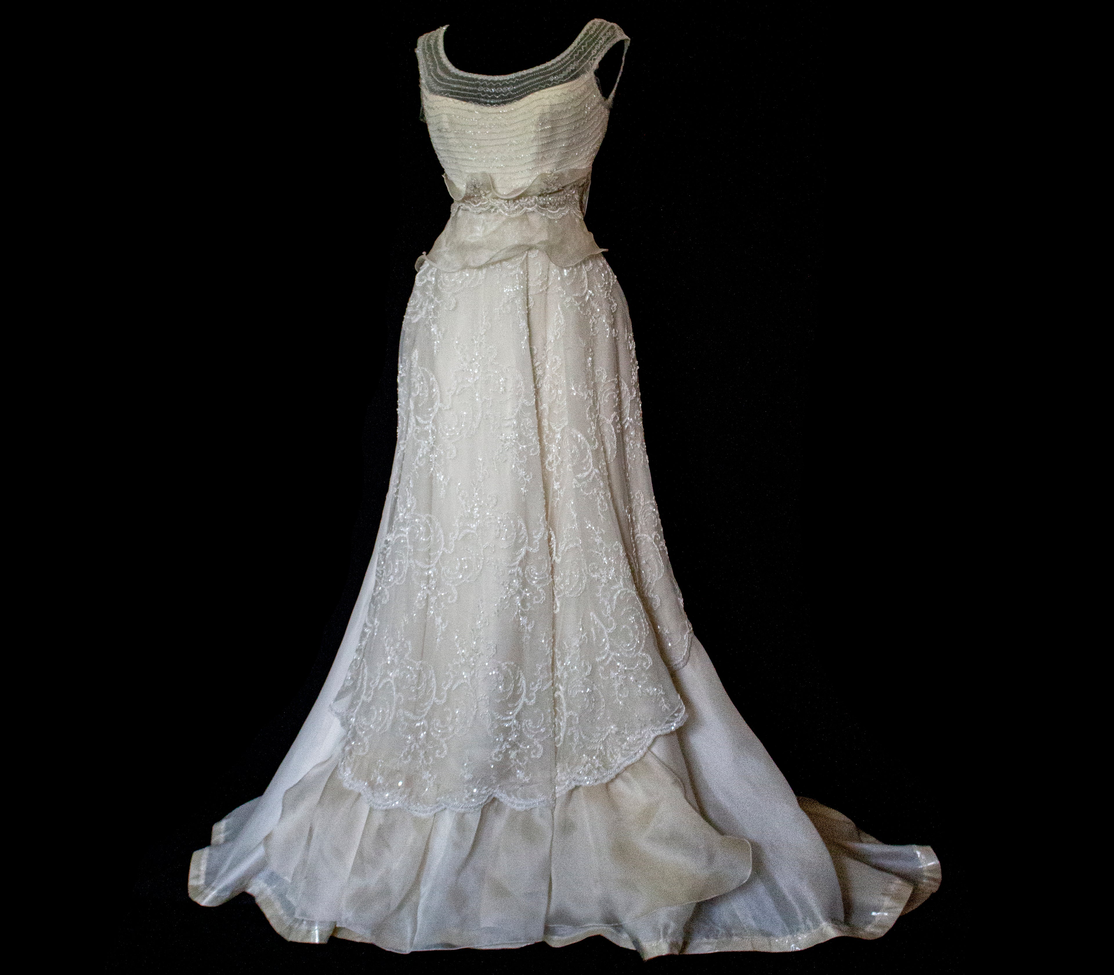 Vintage 90s A-Line Wedding Dress | Embroidered Silk Organza Bridal Gown - 367
